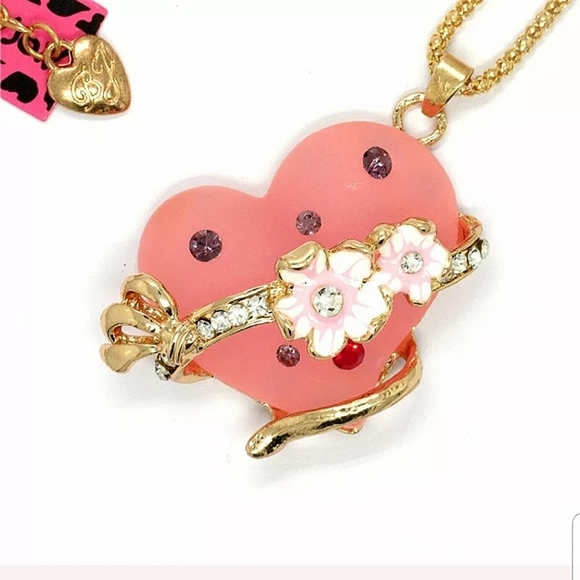 BJ Jewelry - BJ, Red, Crystal Flower 3D Heart Sweater Necklace